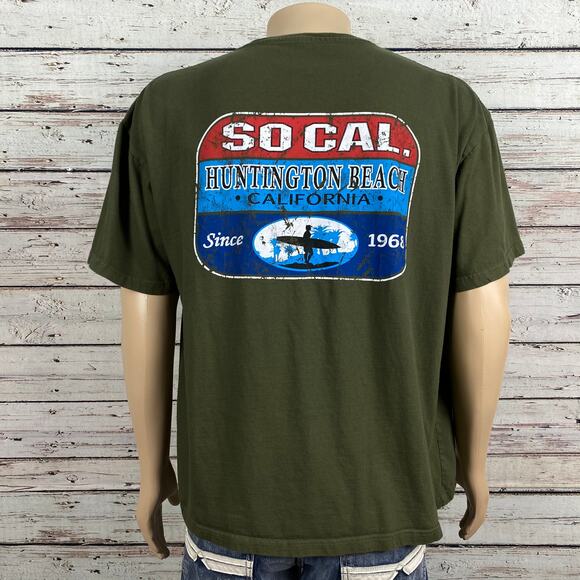 So Cal Huntington Beach Surfer Green Distressed Print Men's T Shirt 2XL - Picture 3 of 5